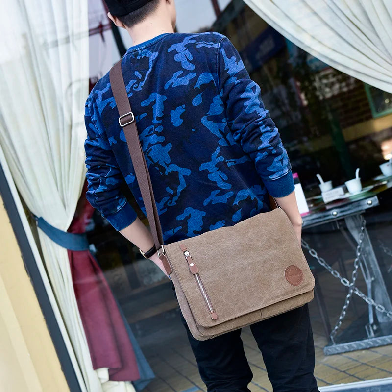 2023 Men Bags Male Canvas Shoulder Bags Unisex Crossbody Messenger Bags Large Retro Satchels for Travel Envelope Briefcase