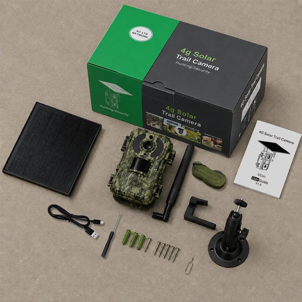 EU 4G Cellular 2K Battery Solar PIR Motion Activated Wildlife Hunting Trail Camera IP65 Outdoor Night Vision No Red Exposure