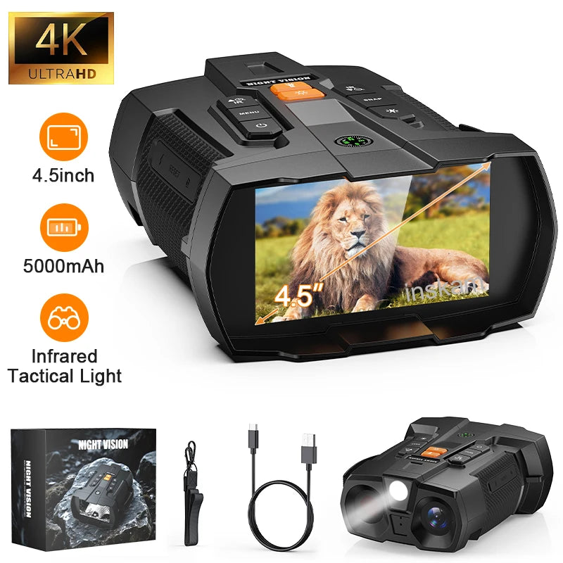 4K Night Vision Binoculars 4.5inch Big Screen Night Vision Goggles 5000mAh 800m Full Dark Infrared Night Vision Telescope Goggle